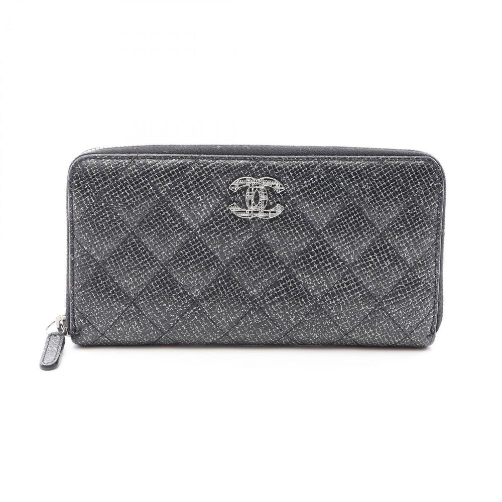 Chanel Matelassé Glitter Round Long Wallet, Caviar Leather (Grained Calfskin)...